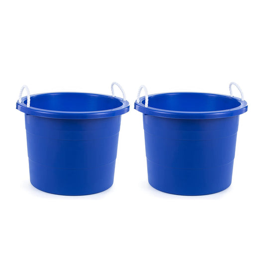 United Solutions 19 Gallon Large Plastic Utility Tub w/ Rope Handle, Blue 2 Pack