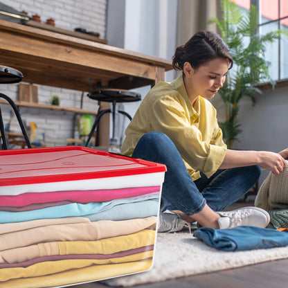 Rubbermaid Cleverstore 18 Gal Plastic Holiday Storage Tote, Clear & Red, 4 Pack