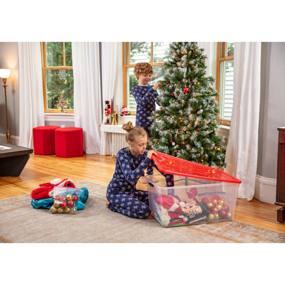 Rubbermaid Cleverstore 18 Gal Plastic Holiday Storage Tote, Clear & Red, 4 Pack