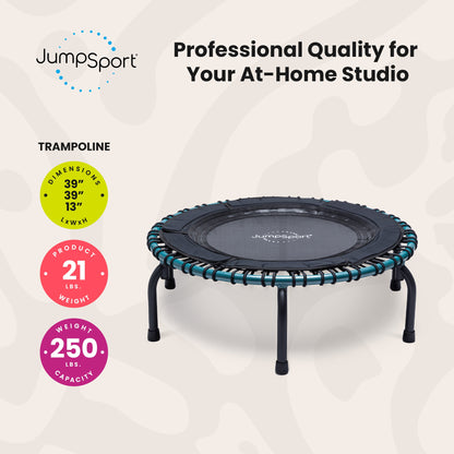 JumpSport 250 Workout Rebounder for Adults, 39" Mini Fitness Trampoline, Teal