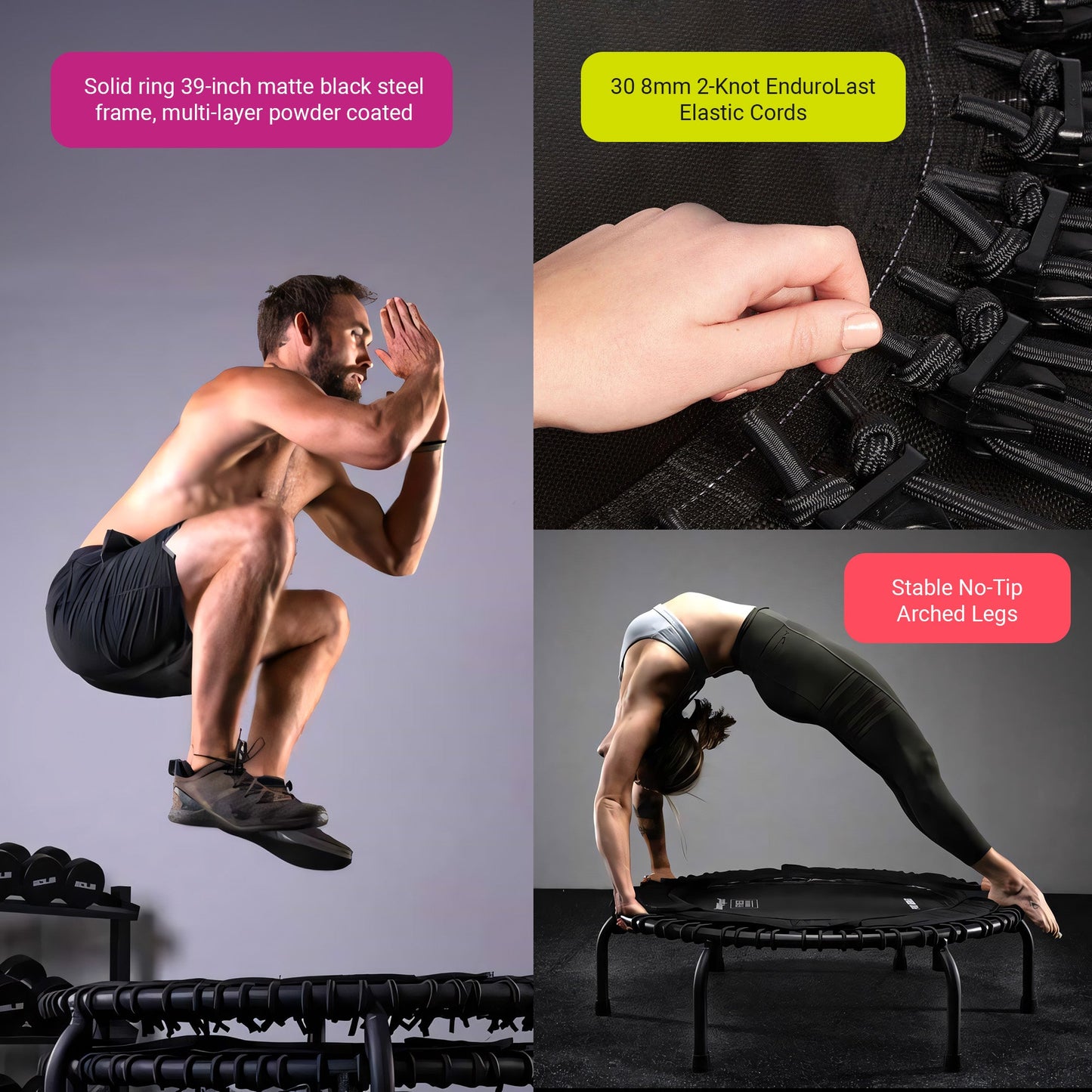 JumpSport 250 Workout Rebounder for Adults, 39" Mini Fitness Trampoline, Teal