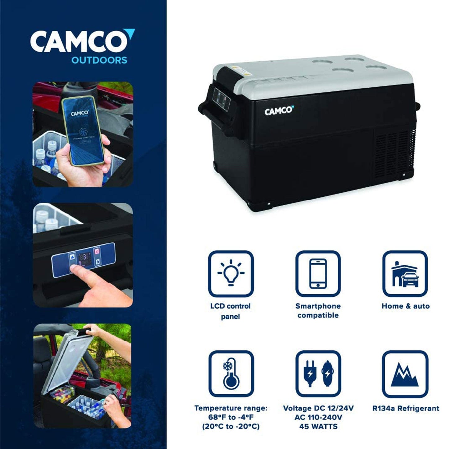 Camco CAM-350 35L Compact Portable Refrigerator/Freezer with LCD Control Panel