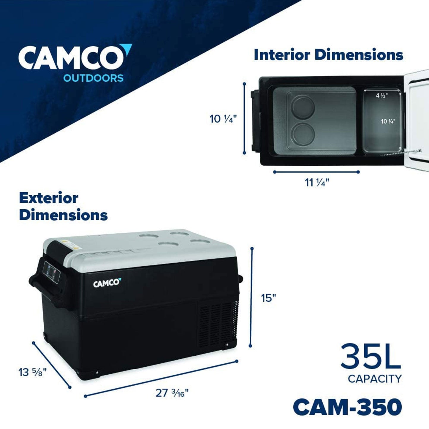Camco CAM-350 35L Compact Portable Refrigerator/Freezer with LCD Control Panel