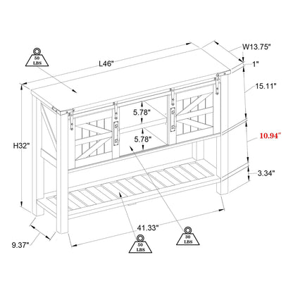 OKD Farmhouse Console Entryway Table with Sliding Barn Doors, Dark Rustic Oak