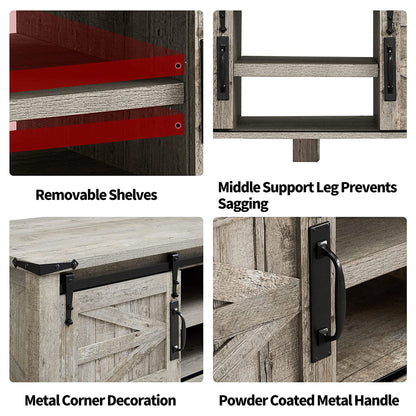 OKD Farmhouse 48 Inch Coffee Table with Sliding Barn Doors, Light Rustic Oak