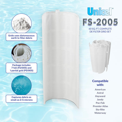 Unicel FS-2005 60 Square Foot Replacement DE Grid Swimming Pool Filter, Full Set