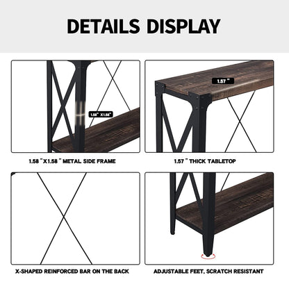 OKD 46 Inch 2-Tier Console Sofa Hallway Entryway Accent Table, Dark Rustic Oak