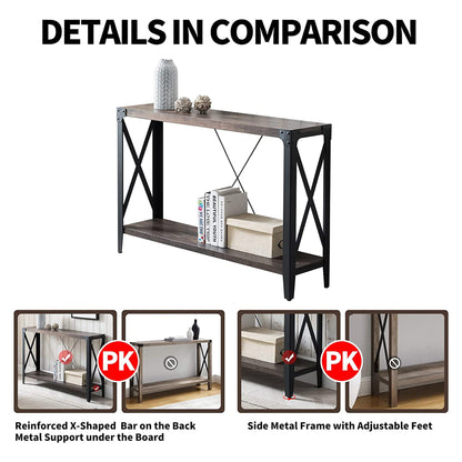 OKD 46 Inch 2-Tier Console Sofa Hallway Entryway Accent Table, Dark Rustic Oak