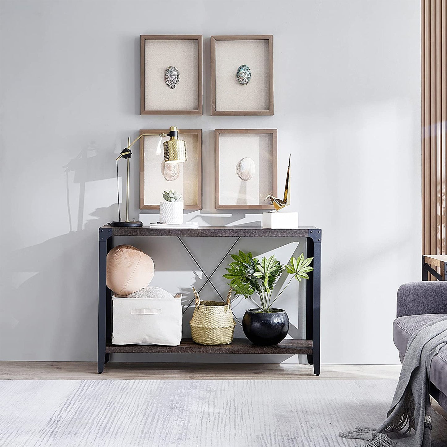 OKD 46 Inch 2-Tier Console Sofa Hallway Entryway Accent Table, Dark Rustic Oak