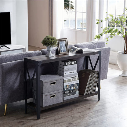 OKD 46 Inch 2-Tier Console Sofa Hallway Entryway Accent Table, Dark Rustic Oak