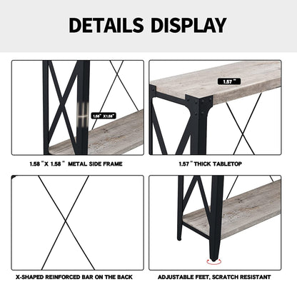 OKD 46 Inch 2-Tier Console Sofa Hallway Entryway Accent Table, Light Rustic Oak