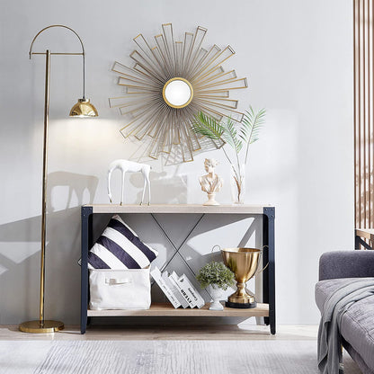 OKD 46 Inch 2-Tier Console Sofa Hallway Entryway Accent Table, Light Rustic Oak