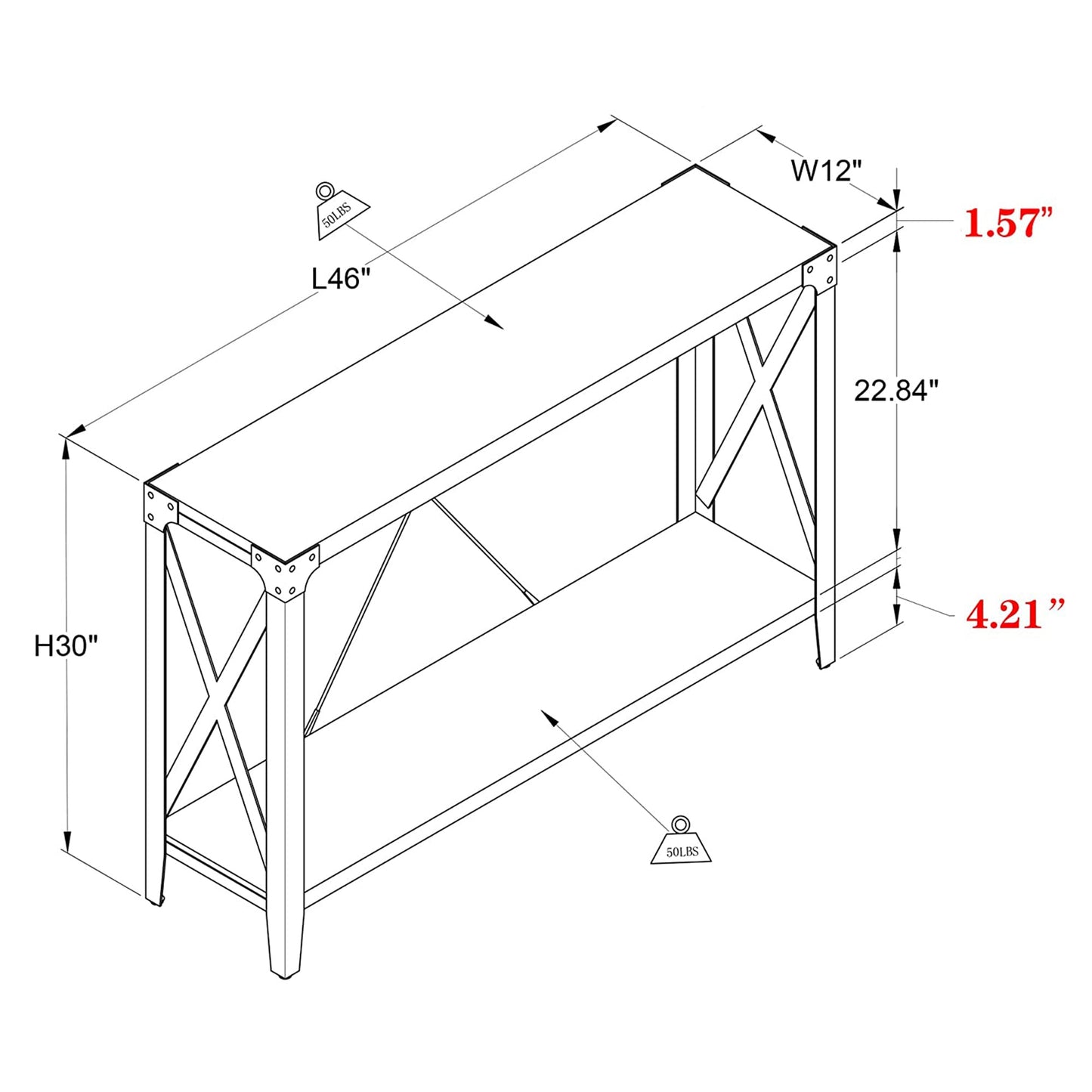 OKD 46 Inch 2-Tier Console Sofa Hallway Entryway Accent Table, Light Rustic Oak