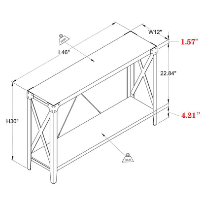 OKD 46 Inch 2-Tier Console Sofa Hallway Entryway Accent Table, Light Rustic Oak