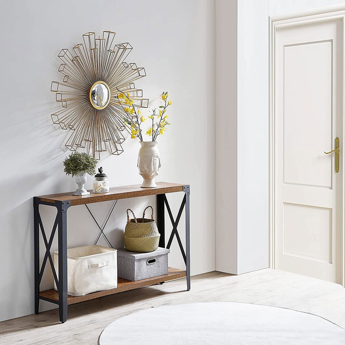 OKD 46 Inch 2-Tier Console Sofa Hallway Entryway Accent Table, Barnwood Brown