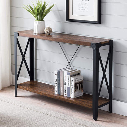 OKD 46 Inch 2-Tier Console Sofa Hallway Entryway Accent Table, Barnwood Brown