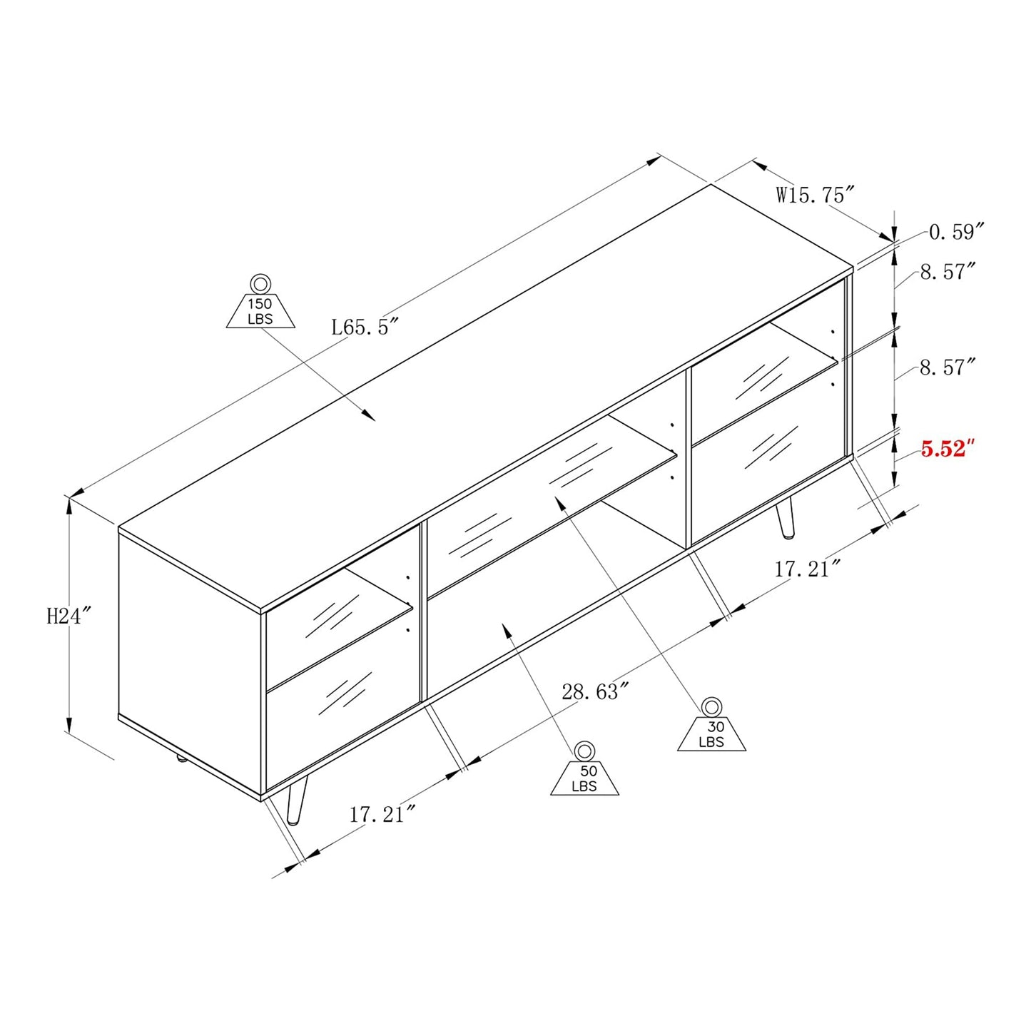 OKD Modern 75 Inch TV Stand with LED Lights, Shelves and Magnetic Doors, Black