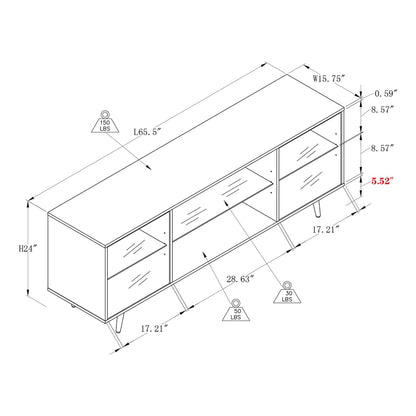 OKD Modern 75 Inch TV Stand with LED Lights, Shelves and Magnetic Doors, Black