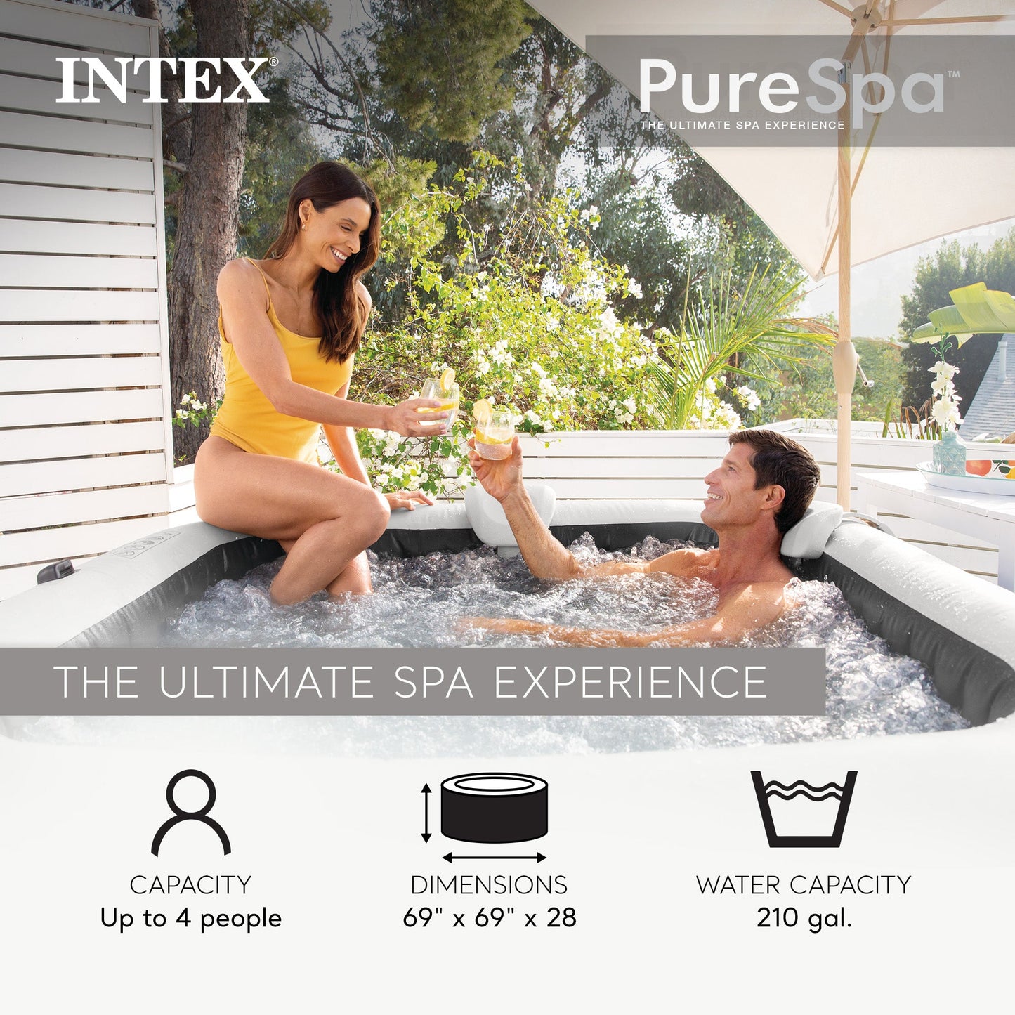 INTEX PureSpa Plus Inflatable Square Hot Tub & Cushioned Pillow, White (4 Pack)