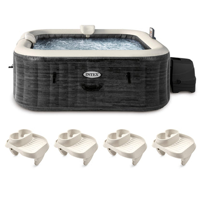 Intex PureSpa Plus Inflatable Square Spa & Attachable Snack Tray, Tan (4 Pack)