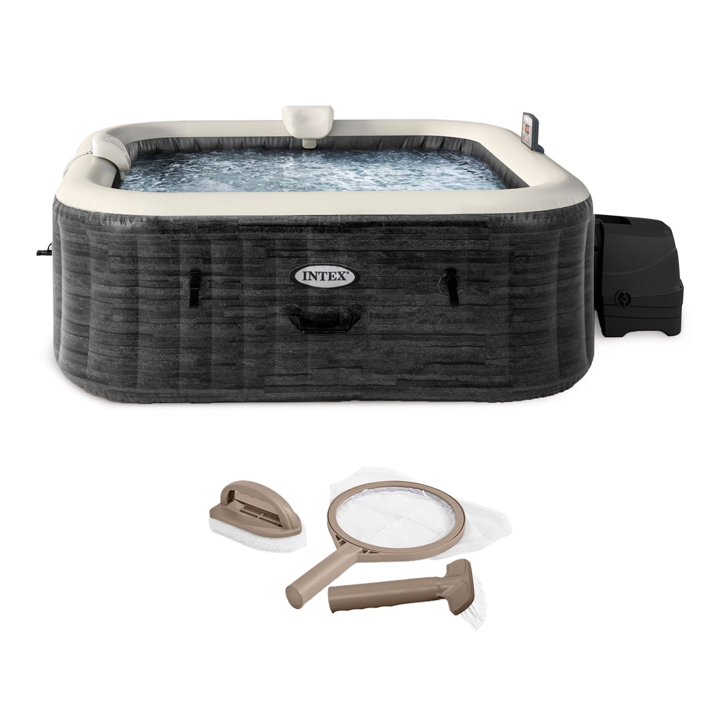 Intex PureSpa Plus Inflatable Square Hot Tub Spa with Maintenance Accessory Kit