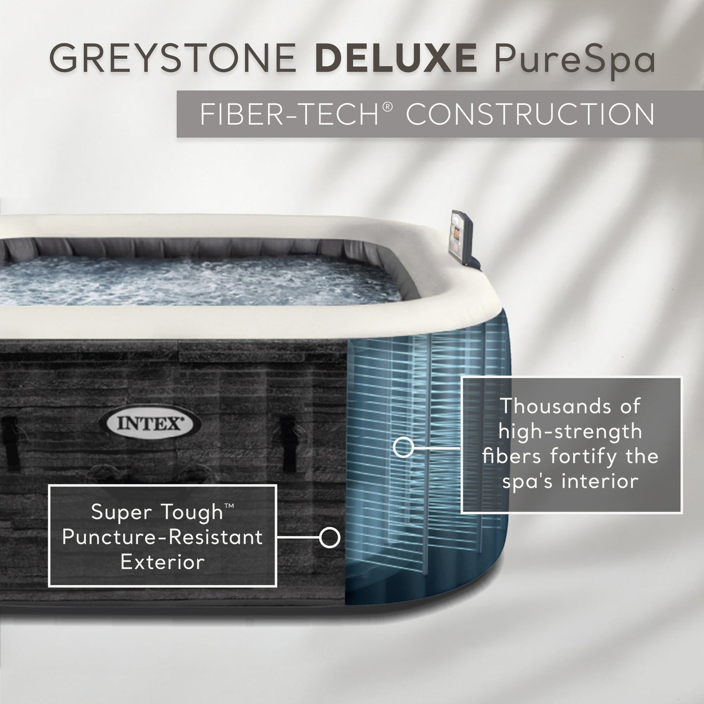 Intex PureSpa Plus Greystone Inflatable Hot Tub, 94x28", with 4 Headrest Pillows