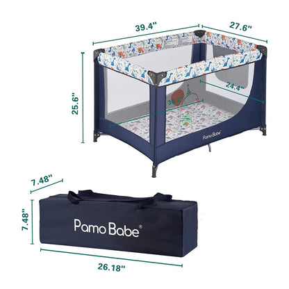 Pamo Babe Portable Enclosed Baby Playpen Crib with Mattress and Carry Bag, Blue