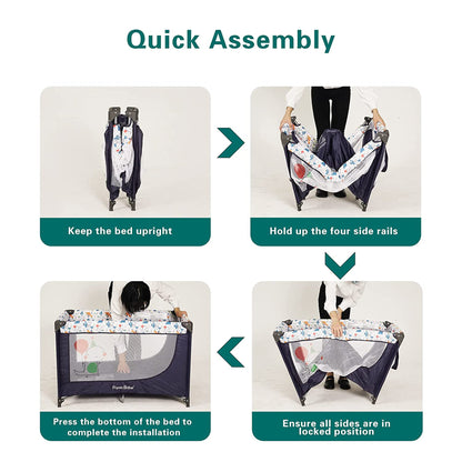 Pamo Babe Portable Enclosed Baby Playpen Crib with Mattress and Carry Bag, Blue