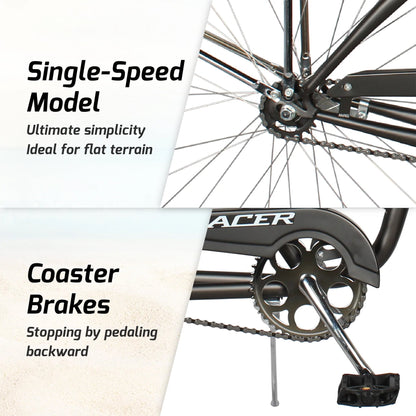 TRACER Taha 26 Inch Beach Cruiser 7 Speed Steel Frame Men's Bicycle, Matte Grey