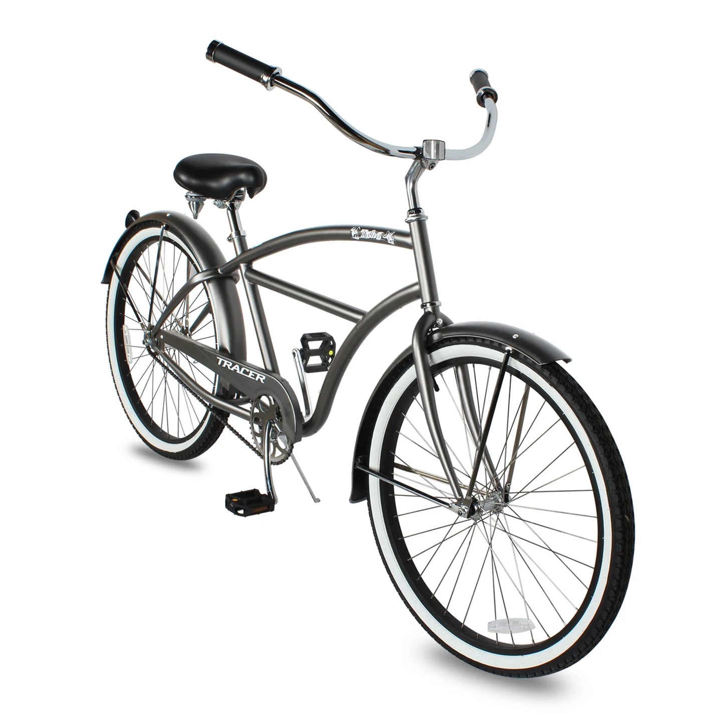TRACER Taha 26 Inch Beach Cruiser 7 Speed Steel Frame Men's Bicycle, Matte Grey