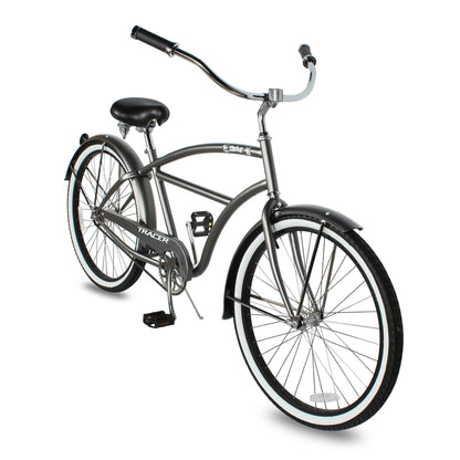 TRACER Taha 26 Inch Beach Cruiser 7 Speed Steel Frame Men's Bicycle, Matte Grey