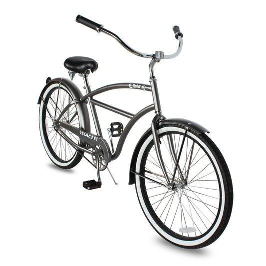 TRACER Taha 26 Inch Beach Cruiser 7 Speed Steel Frame Men's Bicycle, Matte Grey
