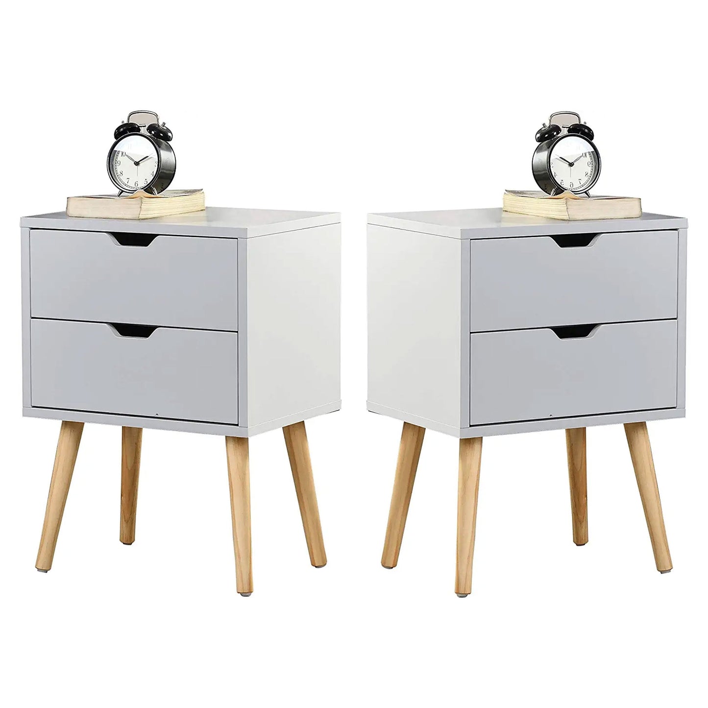 Sweetgo Modern Wooden Nightstand Table with 2 Storage Drawers, White, Set of 2