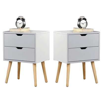 Sweetgo Modern Wooden Nightstand Table with 2 Storage Drawers, White, Set of 2