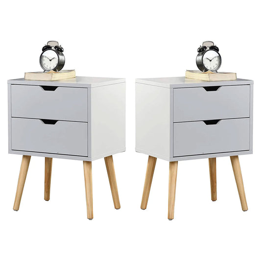 Sweetgo Modern Wooden Nightstand Table with 2 Storage Drawers, White, Set of 2