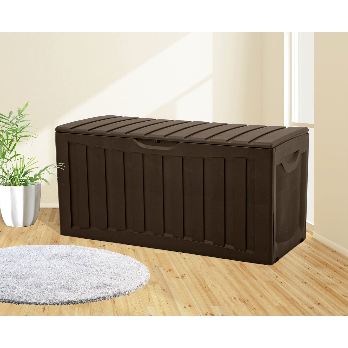 Ram Quality Products Plastic 90 Gal Outdoor Locking Storage Bin Deck Box, Brown