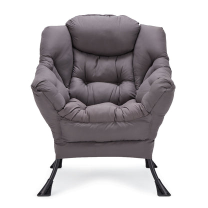 JOMEED Modern Plush Fabric Lazy Accent Chair with Armrests and Side Pocket, Grey