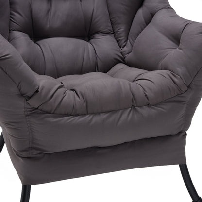 JOMEED Modern Plush Fabric Lazy Accent Chair with Armrests and Side Pocket, Grey