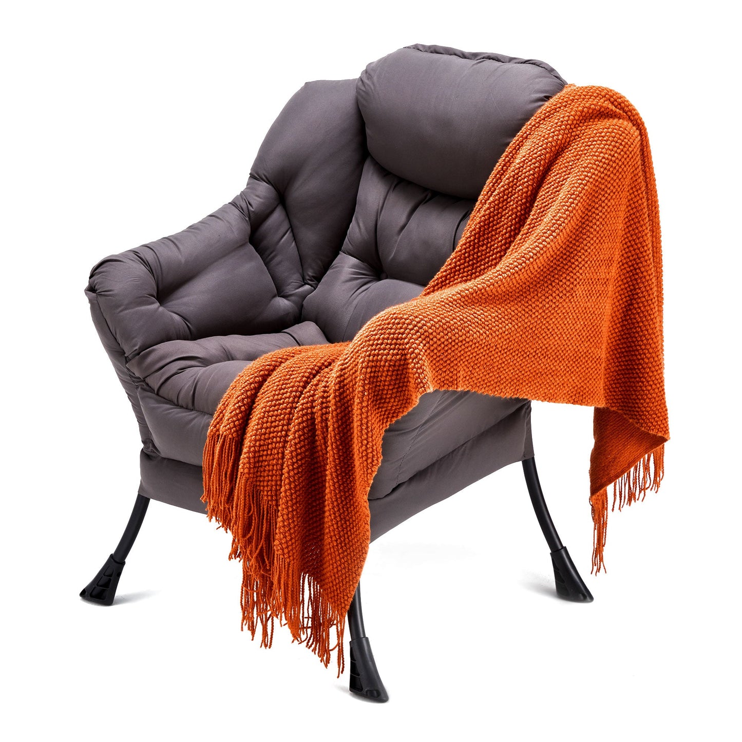 JOMEED Modern Plush Fabric Lazy Accent Chair with Armrests and Side Pocket, Grey