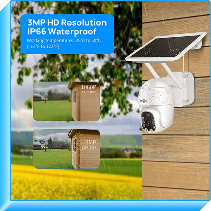 Hiseeu 3MP Outdoor Solar Powered Wireless Security Camera w/ Color Night Vision