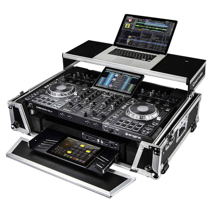 ODYSSEY FZGSPRIME4W2 Denon Prime 4 Flight Zone Case with Laptop Platform & Racks