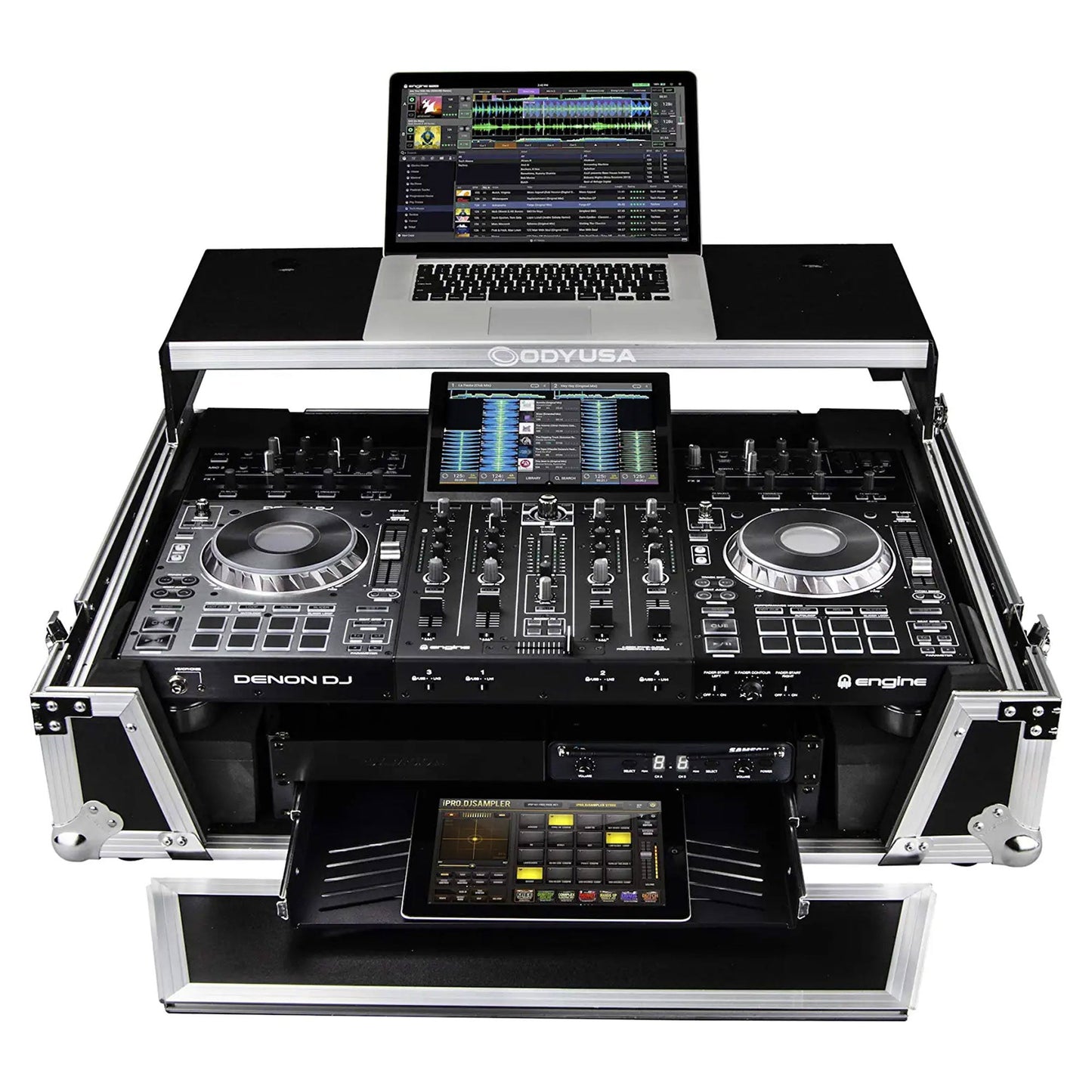ODYSSEY FZGSPRIME4W2 Denon Prime 4 Flight Zone Case with Laptop Platform & Racks