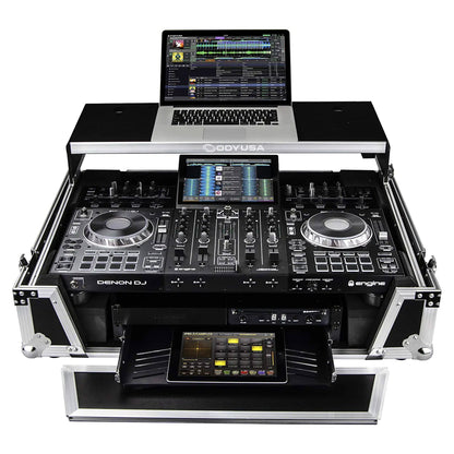 ODYSSEY FZGSPRIME4W2 Denon Prime 4 Flight Zone Case with Laptop Platform & Racks