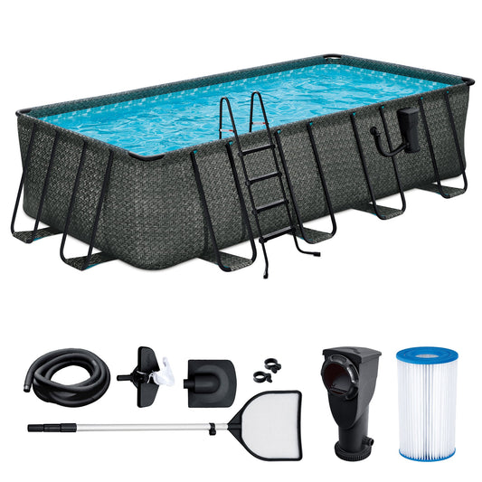 Funsicle 18' x 9' x 52" Oasis Rectangle Outdoor Above Ground Swimming Pool, Gray