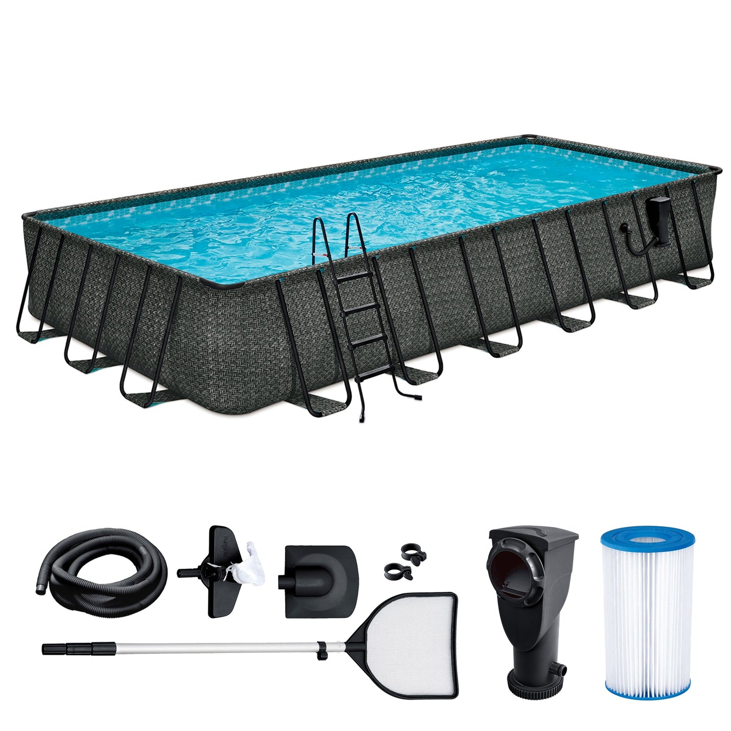 Funsicle 24'x12'x52" Oasis Rectangle Outdoor Above Ground Swimming Pool, Gray