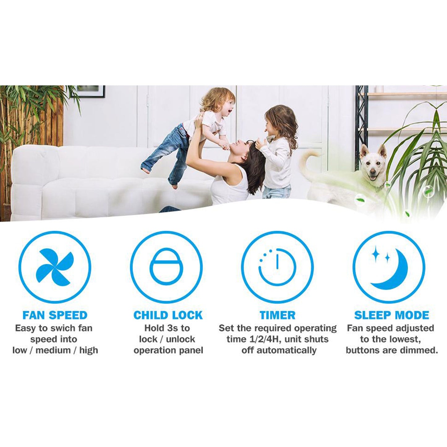 Mooka KJ203F-142 Home Air Purifier for Large Rooms with True HEPA Air Filter