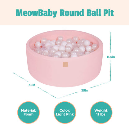MeowBaby Round 35 x 11.5 Inch Baby Foam Ball Pit w/ 200 Balls, Light Pink/Pearl