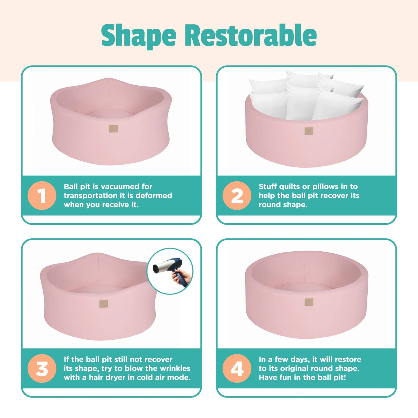 MeowBaby Round 35 x 11.5 Inch Baby Foam Ball Pit w/ 200 Balls, Light Pink/Pearl