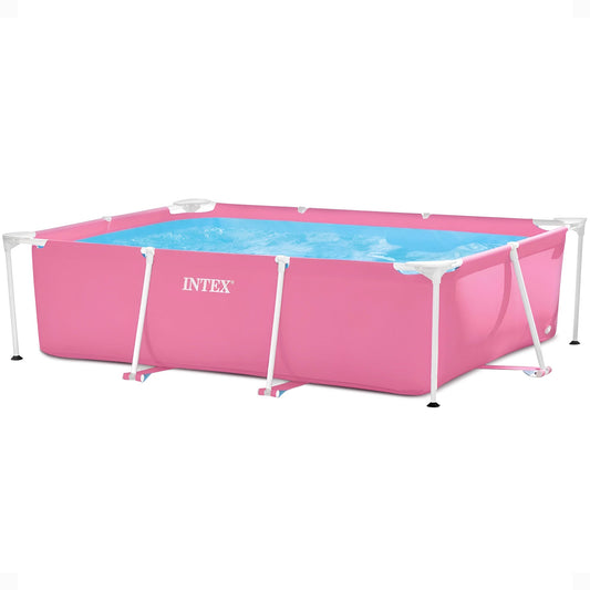 Intex 84" x 23.62" Outdoor Rectangular Frame Above Ground Swimming Pool, Pink