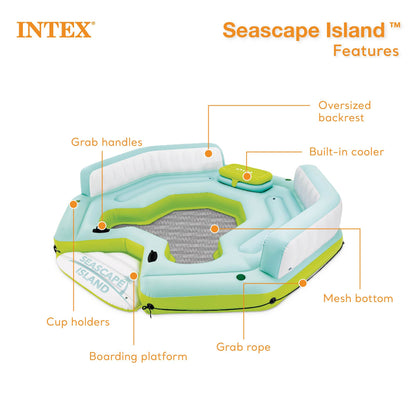 Intex Seascape Island Inflatable Water Lounge with Built In Cooler and Backrests for Adults